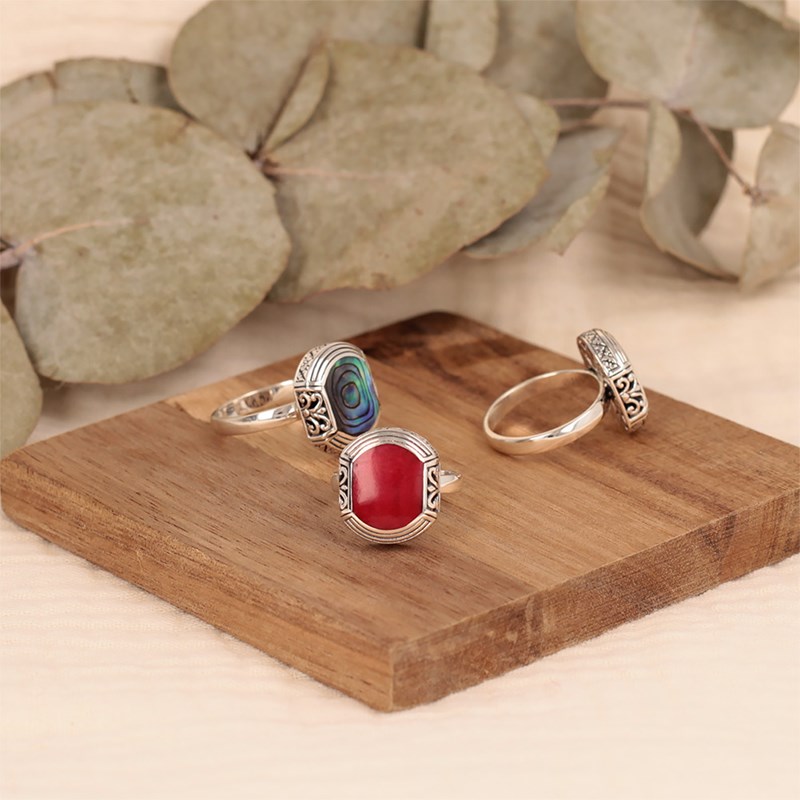 Bague en Argent 925 avec Corail Rouge - Style Ethnique et Chic | Aden