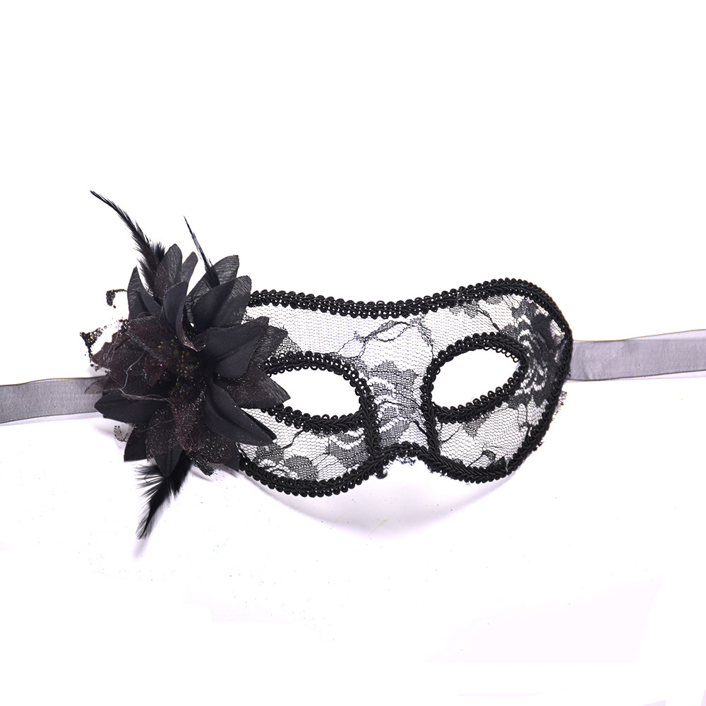 Venezianische Maske Fasnachts Halbmaske Kostüm Zubehör Motto Party Accessoire Halloween Foto Requisite mit Spitzenbordüre   Blume - Schwarz