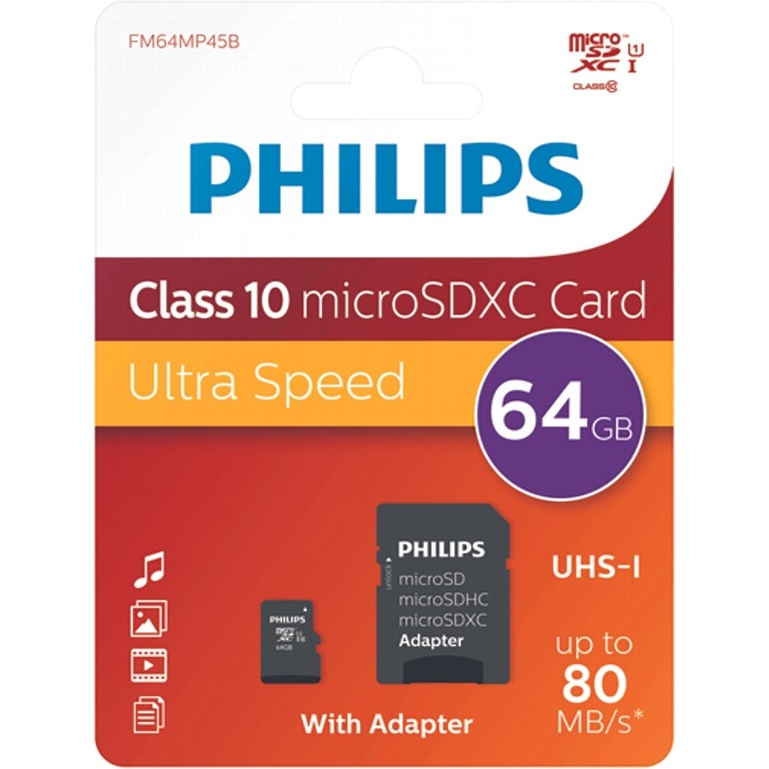 Carte mémoire micro SD Philips CARTE MICRO SD 64GB UHS 1