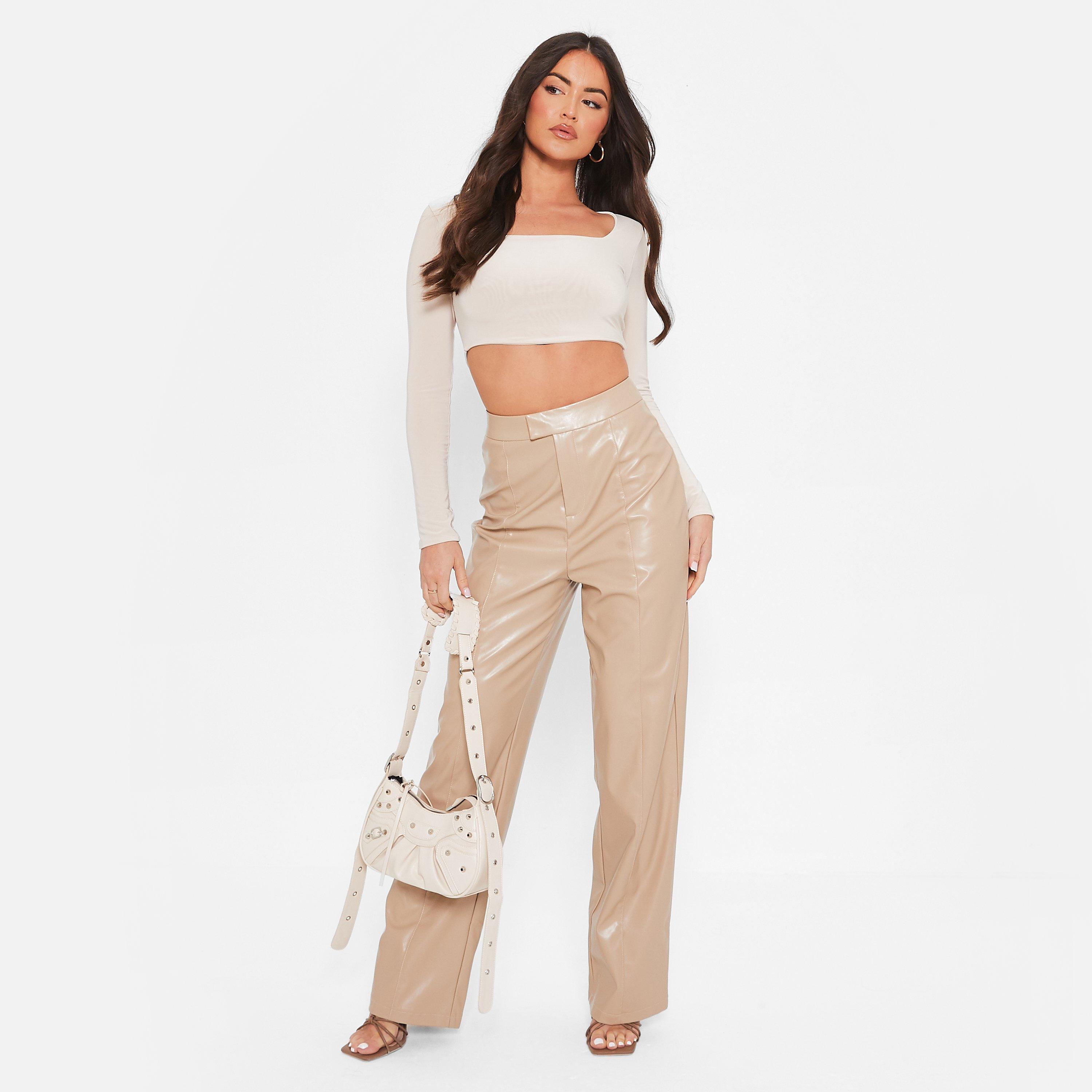 I Saw It First ISAWITFIRST Pintuck Faux Leather Wide Leg Trousers