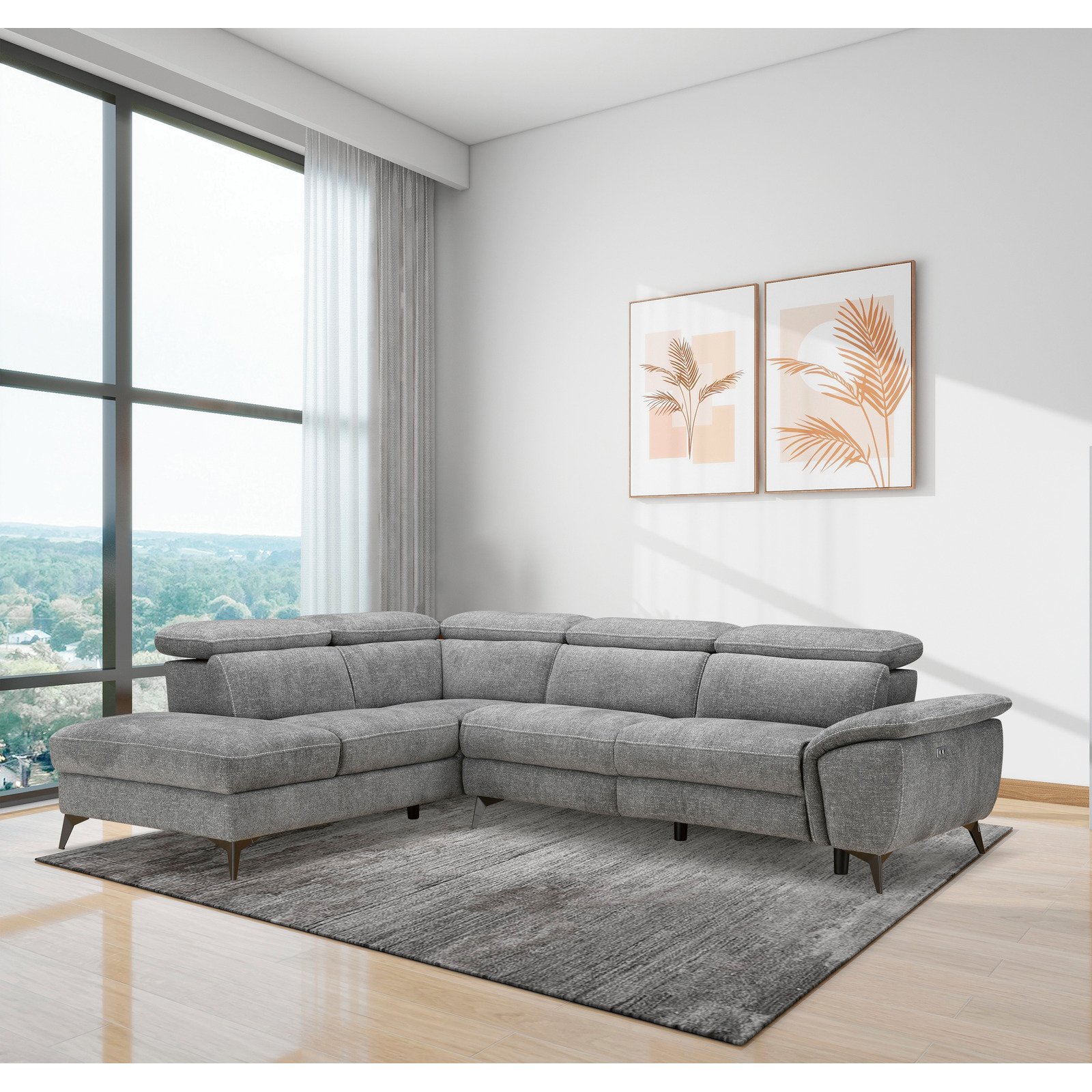 Ecksofa Kiani, Stoff grau, Ottomane links