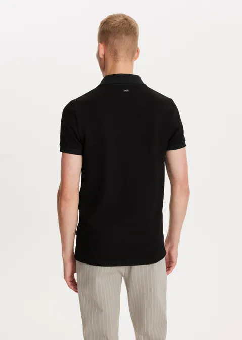 Polo met structuur zwart (ZWART)