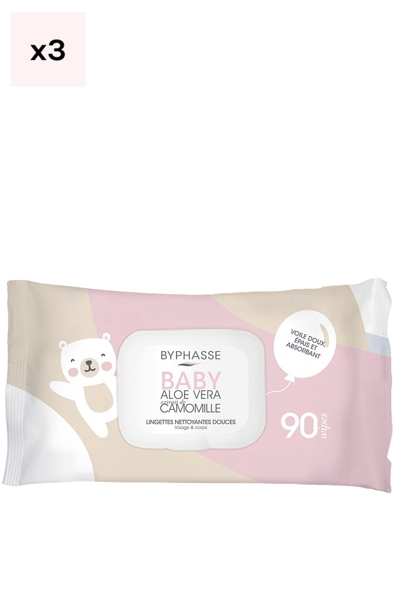 Lingettes nettoyantes bébé - Visage & corps - 3 x 90 unités
