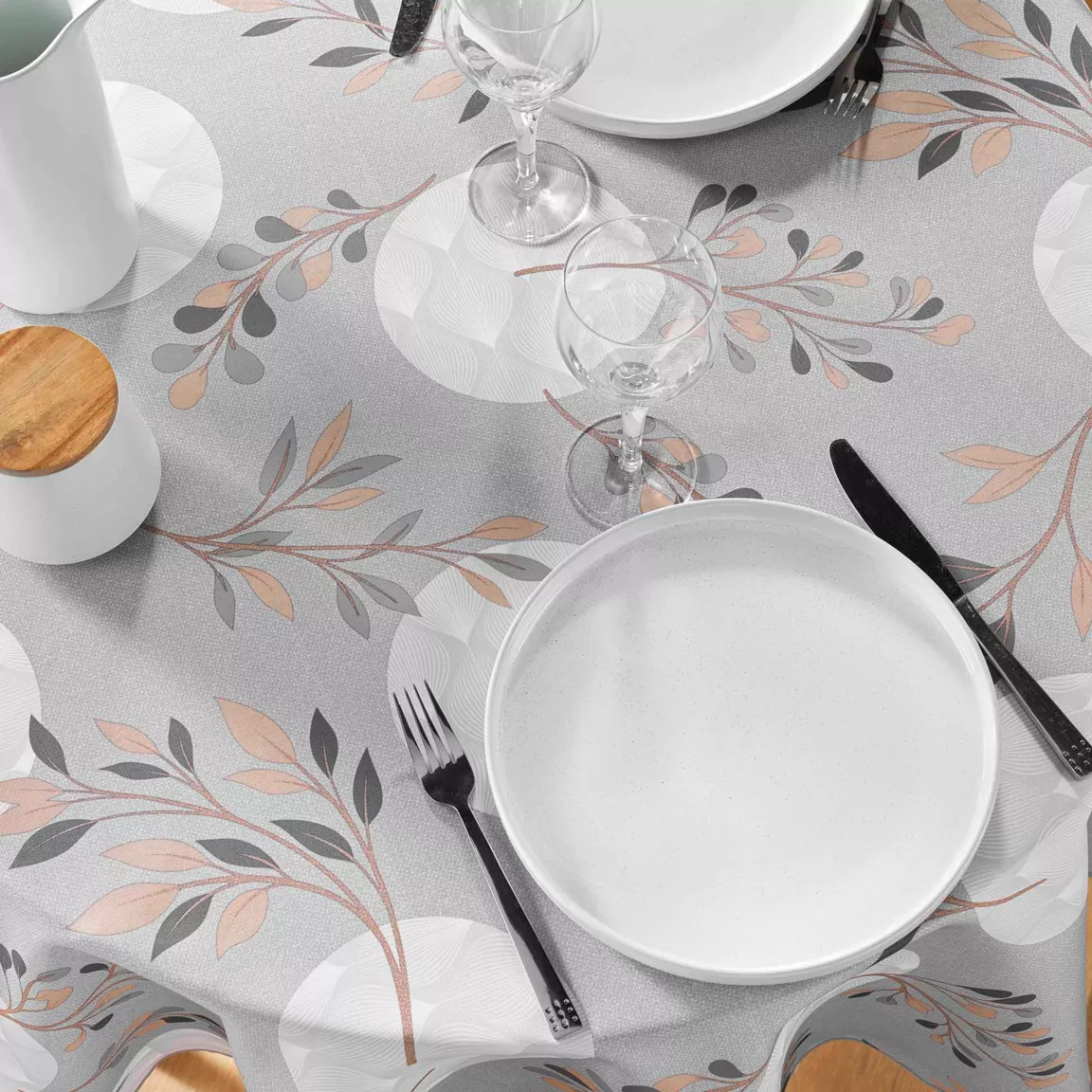 Nappe ronde anti tache (180 cm) Manola Grise