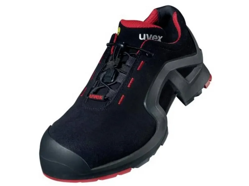 Uvex 85162, Unisex, Voksen, Sikkerhedssko, Sort, Rød, ESD, S3, SRC, Hurtig luk snørebånd