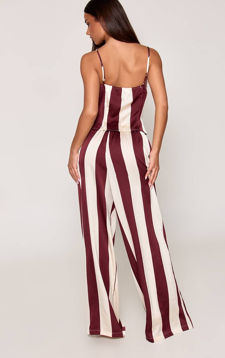 Rouge Bordeaux Haut Caraco Et Pantalon De Pyjama À Rayures Avec Détail Nœud