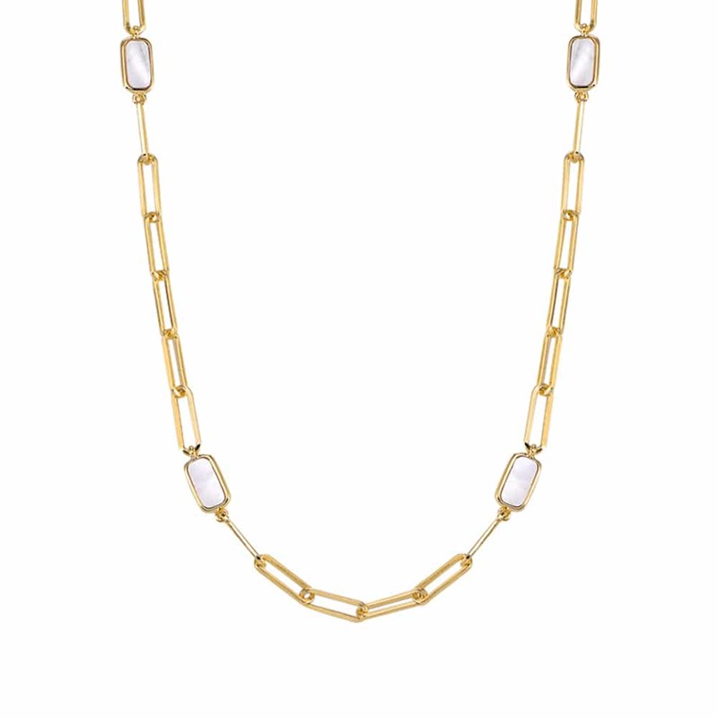 Collier Chaine Argent Doré Celine Pierre Nacre