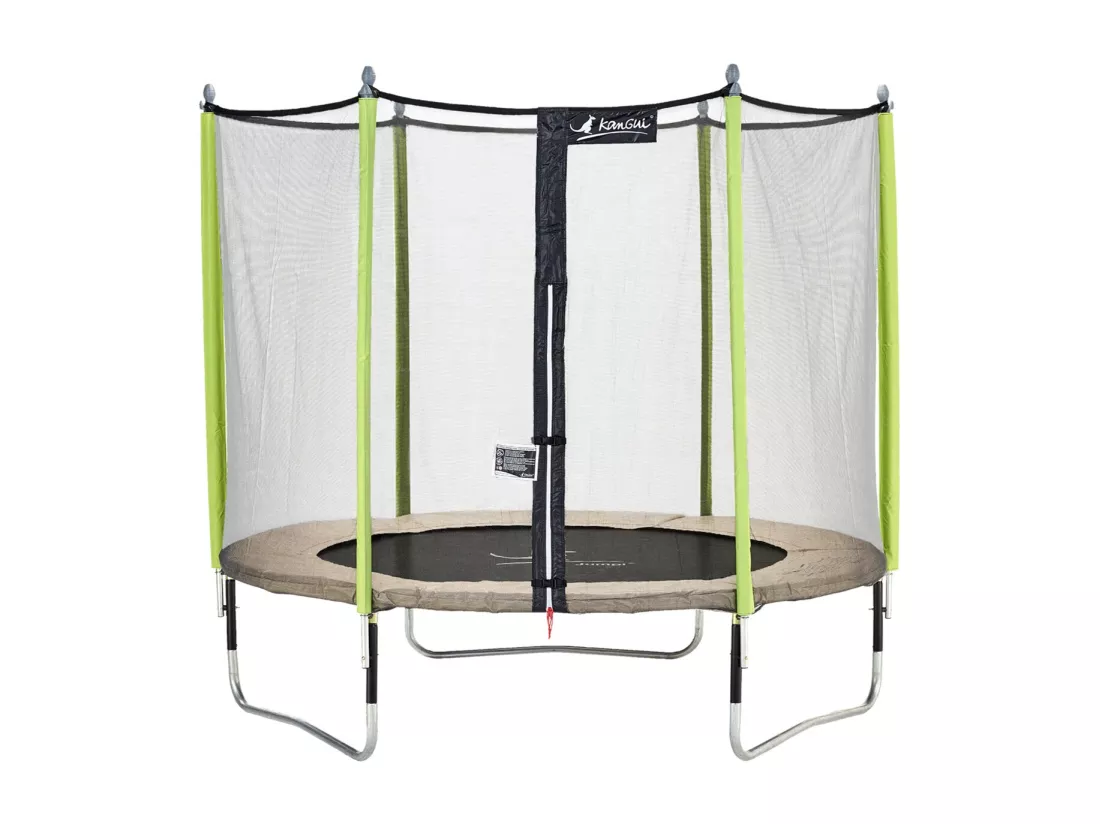 Kangui - Trampoline de jardin 305 cm + filet de sécurité JUMPI Taupe/Vert 300. Trampoline certifié par le CRITT sport & loisirs
