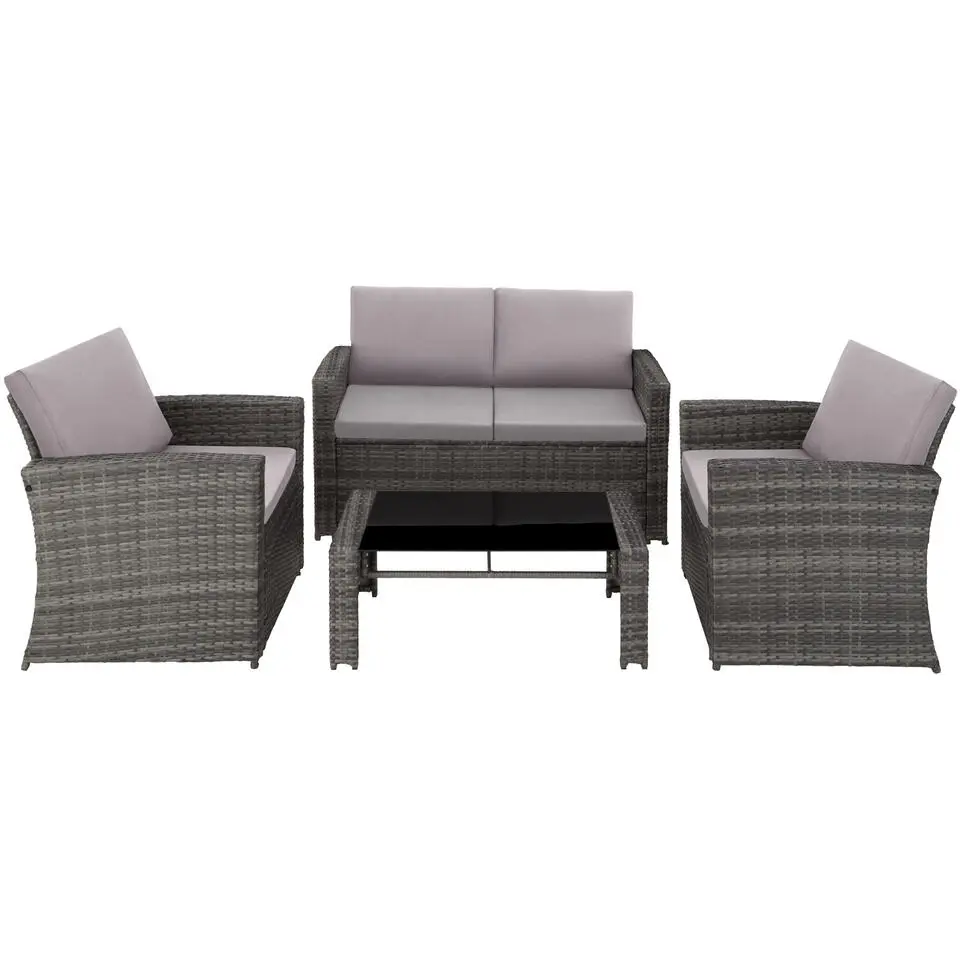 tectake - loungeset Lucca - 1 bank/2 stoelen/1 tafel - grijs