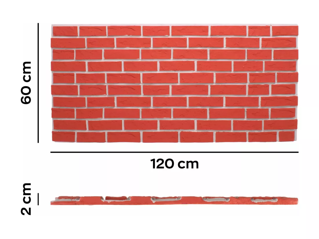Bricklane - Lot de 2 Panneaux muraux décoratifs 3D 120x60x2 cm PU Effet Brique Rouge