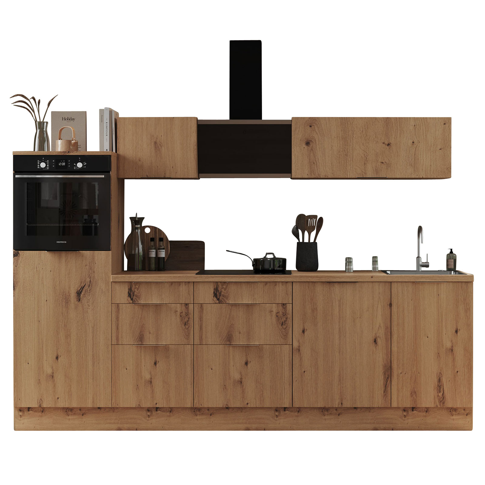 RESPEKTA Küchenblock - Artisan Eiche - mit E-Geräten - 280 cm