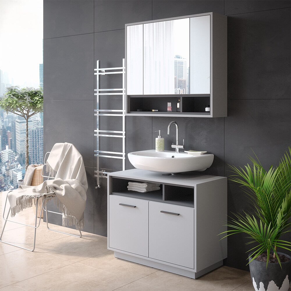 Vicco Spiegelschrank Badschrank Badezimmermöbel Beatrice Grau Anthrazit modern 80x72 cm Badspiegel Badezimmer Schrank Badmöbel Schranktür Schrankfach