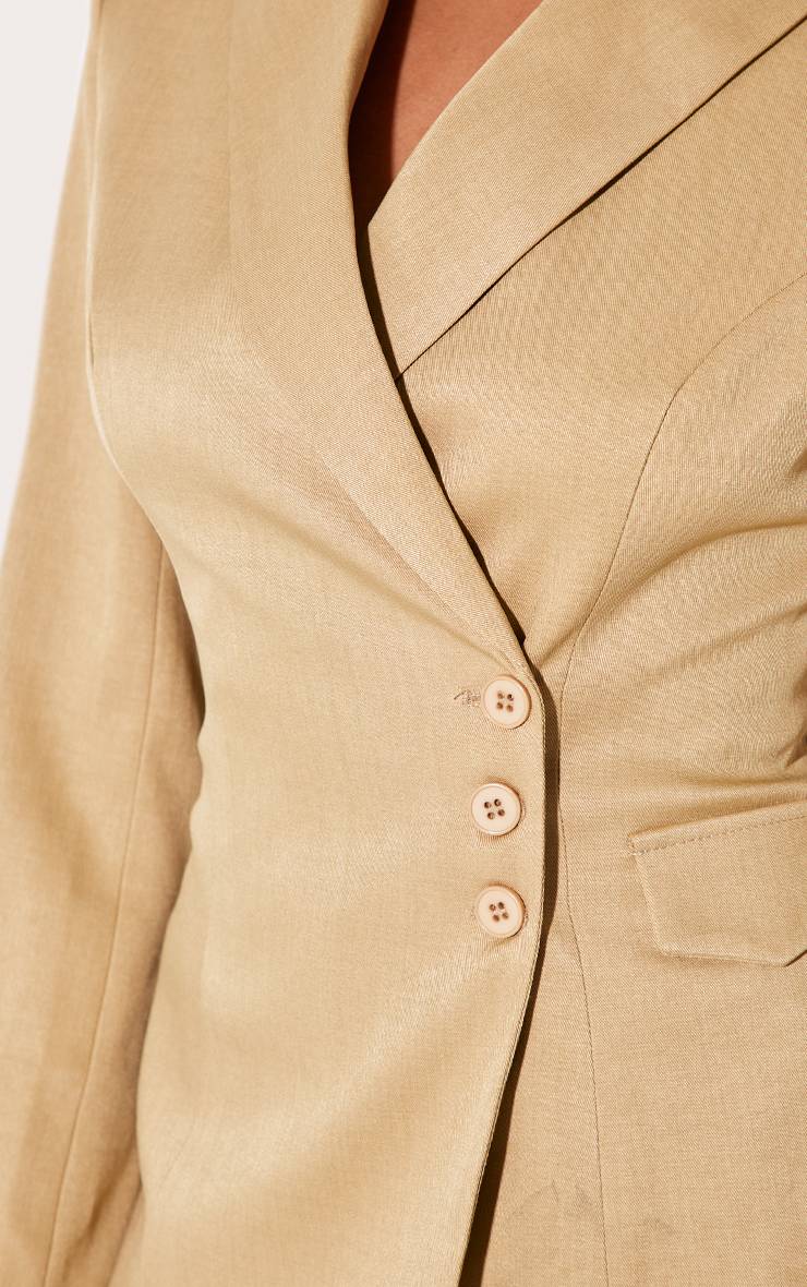 Sable Blazer Ajusté Tissé À Taille Cintrée
