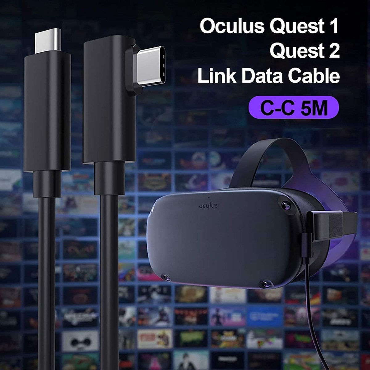 NÖRDIC VR Link-kabel 5m USB3.2 Gen1 USB-C til C 5Gbps 3A hurtiglading Quest 2 Super Speed ​​​​USB Link-kabel Svart