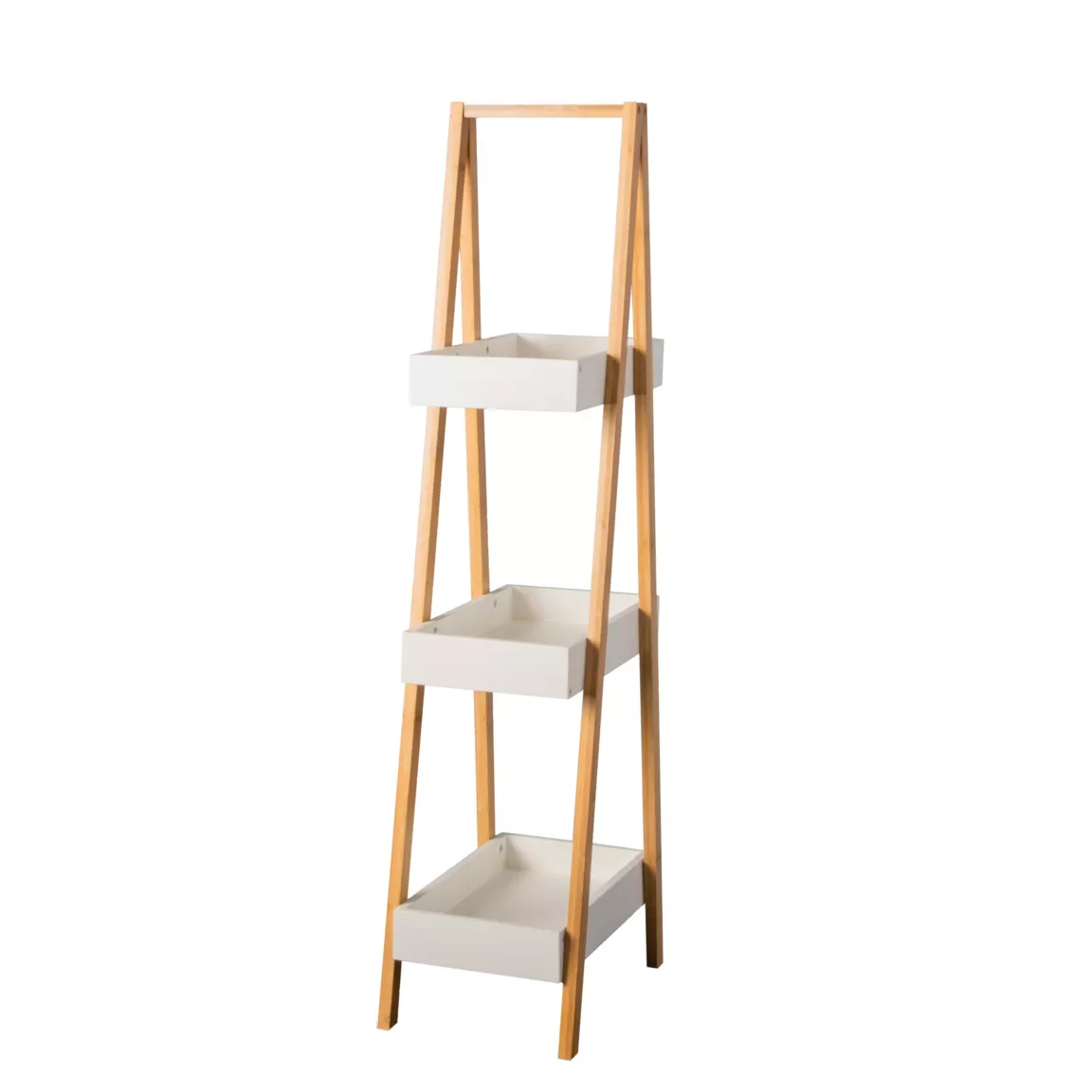 Etagère bois et bambou (H84 cm) Pyramide 3 niveaux Blanche