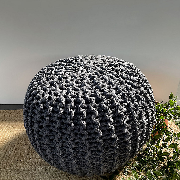 Pouf tricot Ornami l.40 x H.30 cm gris