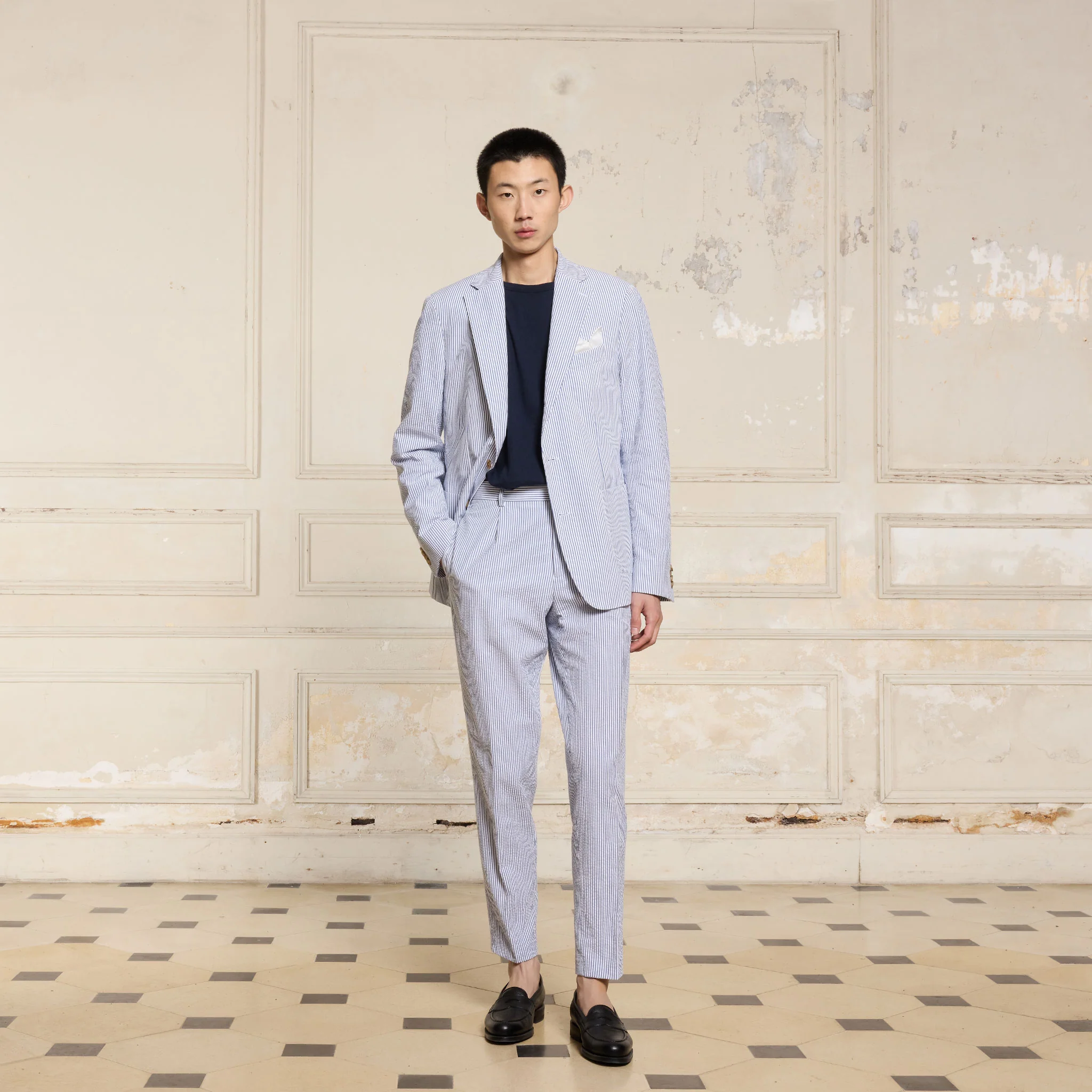 Blue striped seersucker jacket