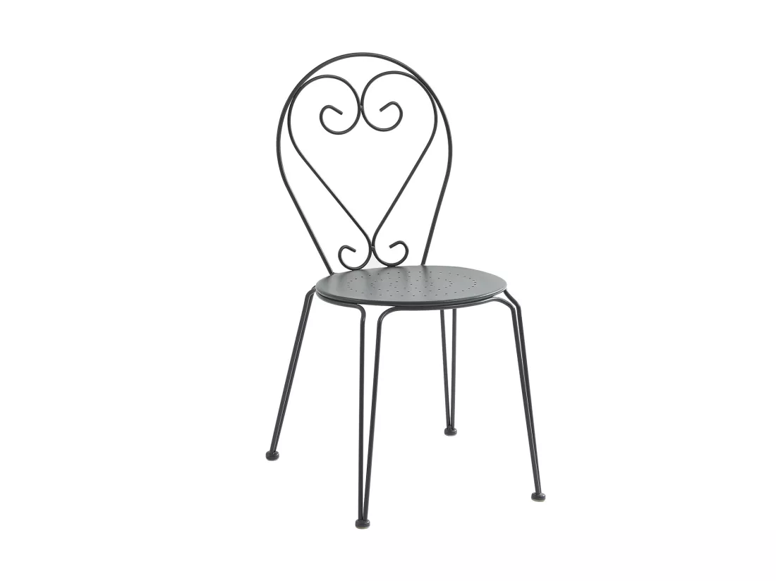 Salle à manger de jardin en métal façon fer forgé : une table D.120cm et 4 chaises empilables - Anthracite - GUERMANTES de MYLIA