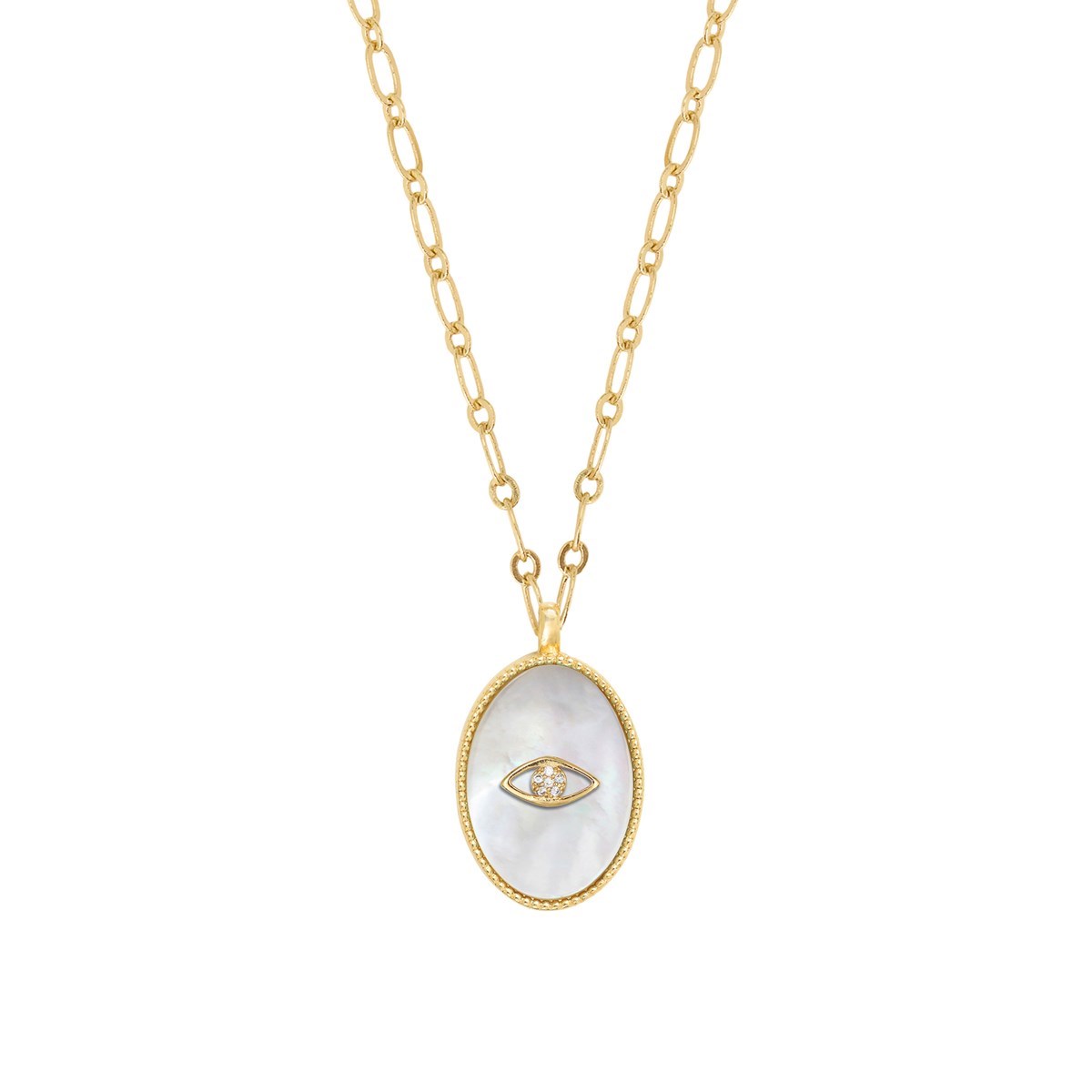 Collier nacre et oeil zircons doré à l'or fin 24k SALOMÉ