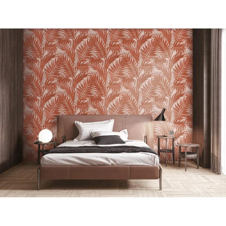 Dutch Wallcoverings - Grace Tropical palm leaf orange/beige - GR322107