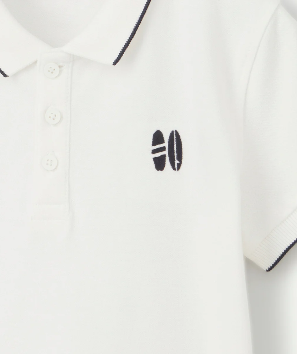 POLO GARÇON EN COTON BLANC AVEC SURF BRODÉ