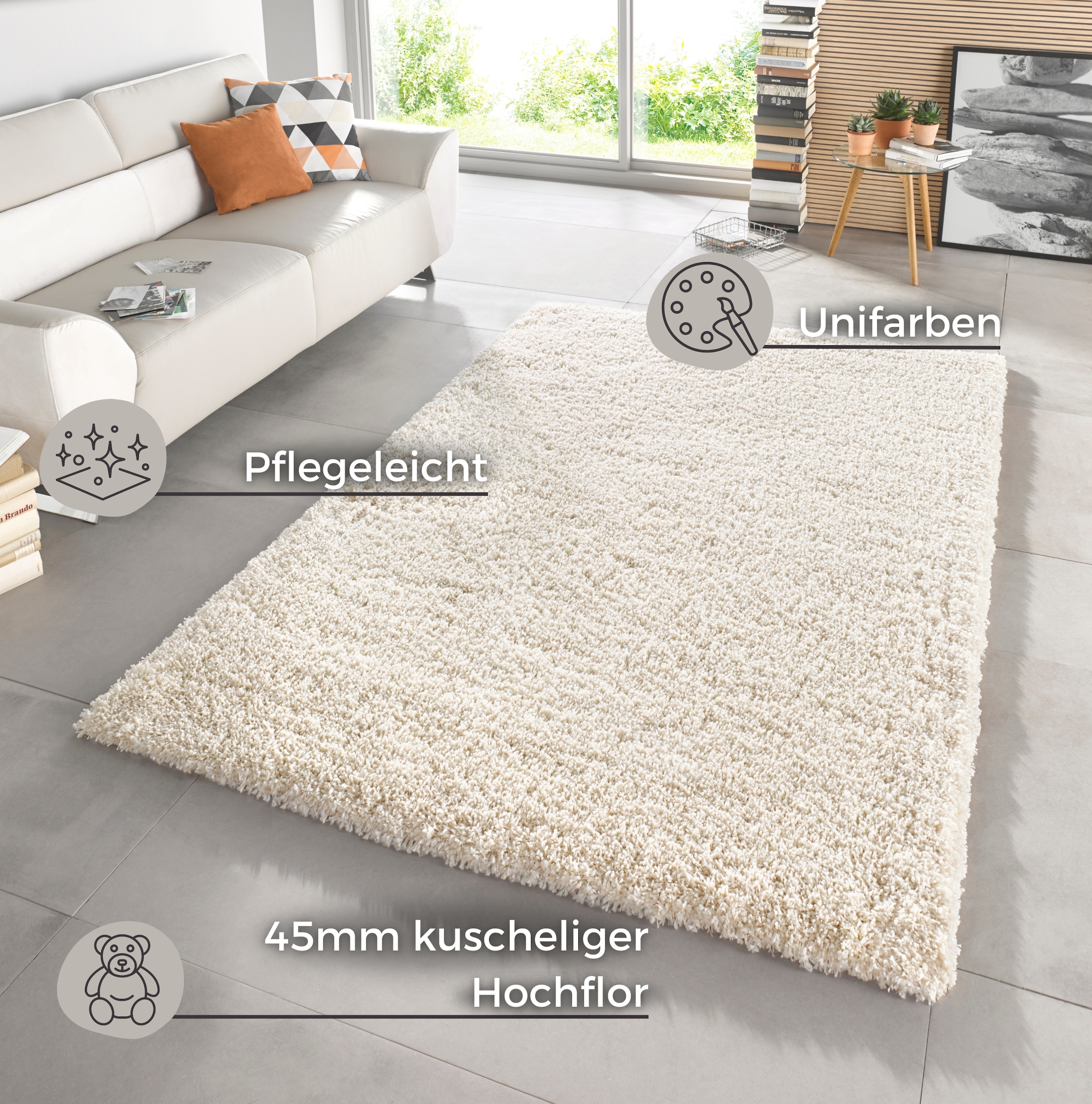 HANSE Home Hochflor-Teppich »Venice« rechteckig 45 mm Höhe meliert, Shaggy, dichter Flor, Uni, robust, Langflor, Wohnzimmer