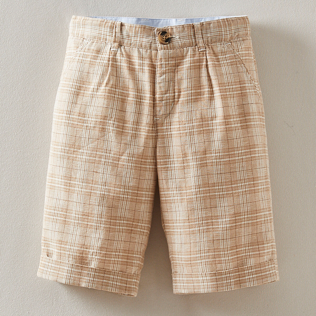Cyrillus Bermuda de cérémonie en Lin & Coton à carreaux beige
