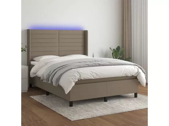 Sommier tapissier avec matelas et LED Taupe 140x190 cm Tissu