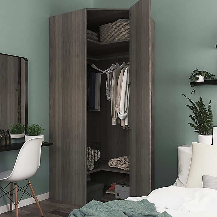 Armoire penderie d'angle effet chêne grisé avec porte battante GoodHome Atomia H. 225 x L. 100 x P. 89 cm