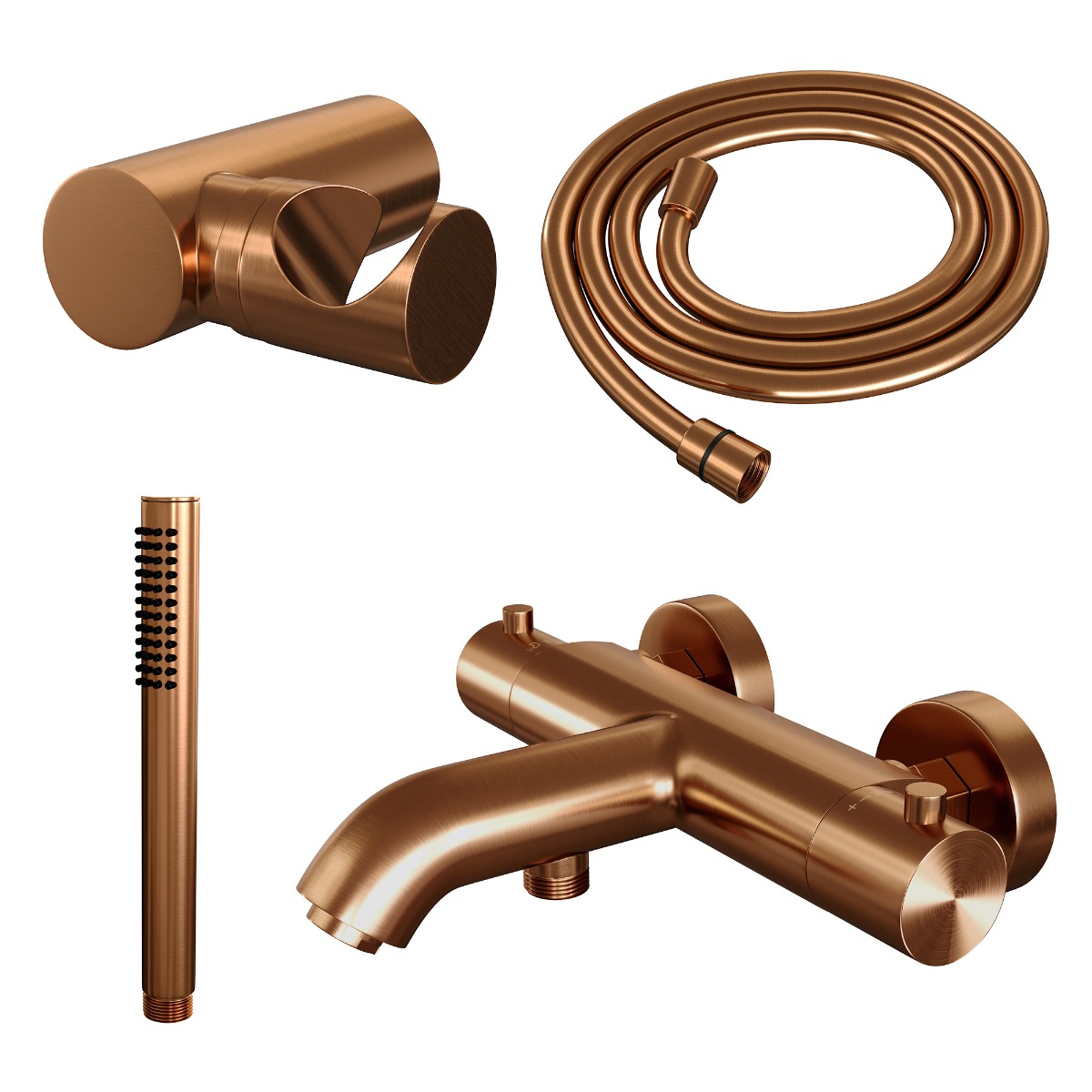 Brauer Copper Edition thermostatische badkraan met wandhouder en staafhanddouche geborsteld koper PVD