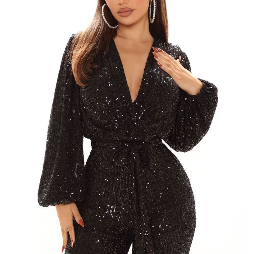 Bolgivy - V-hals jumpsuit met pailletten