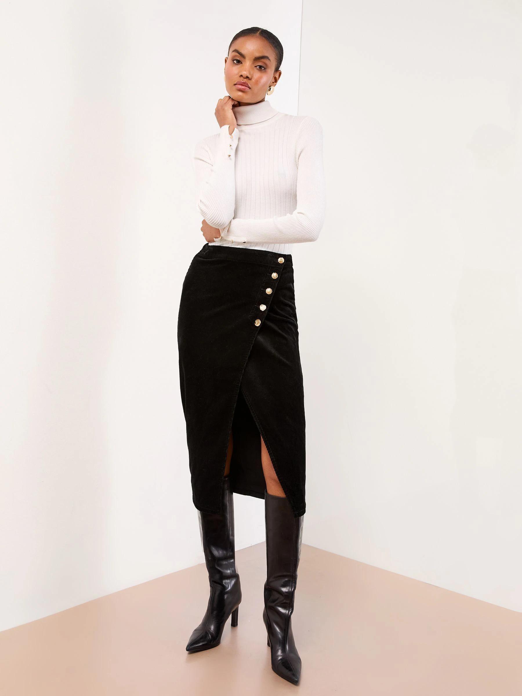 Lipsy - Asymmetrische midirok met knopen