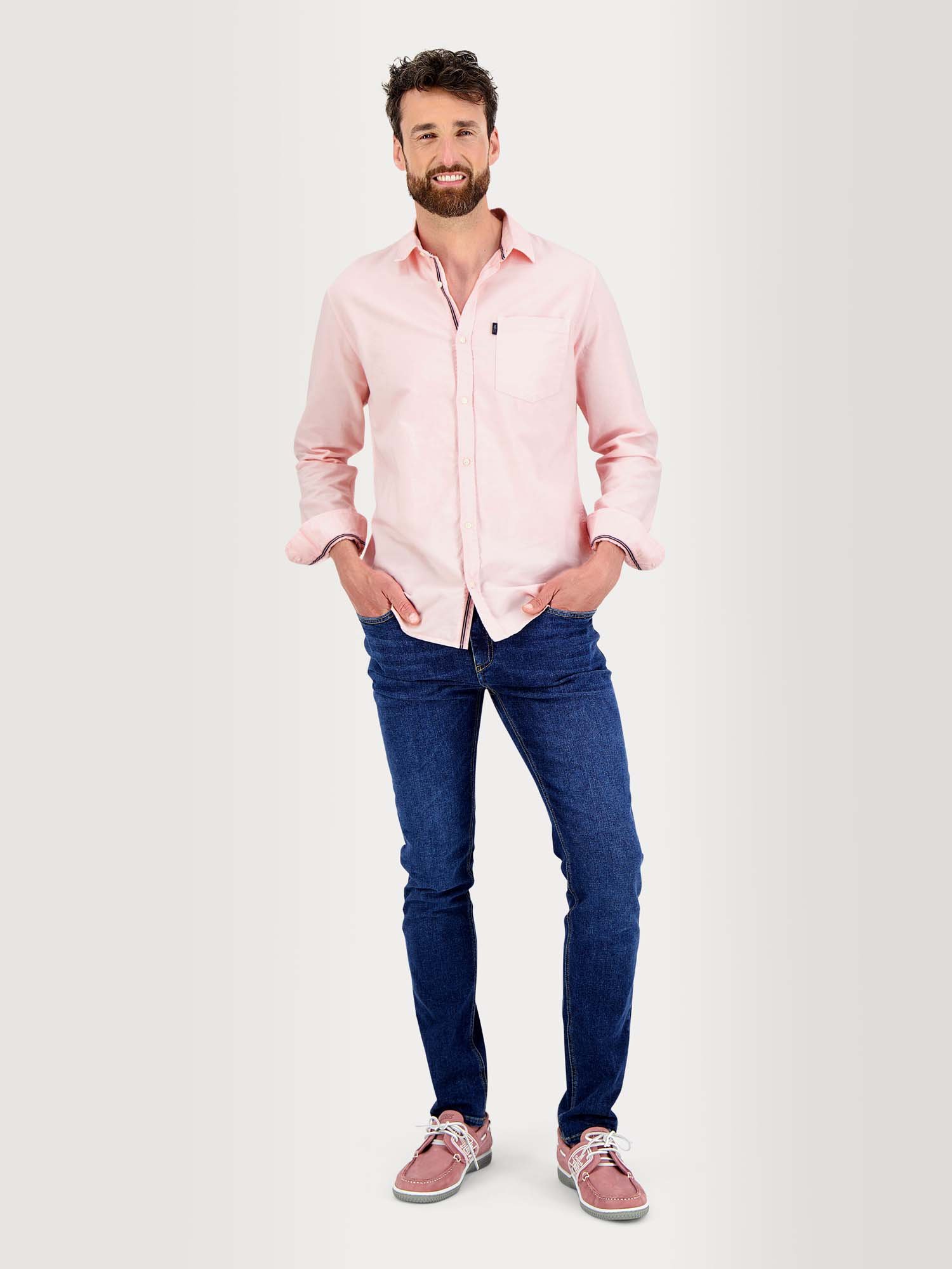 Chemise Homme Manches Longues Coton Rose Clair