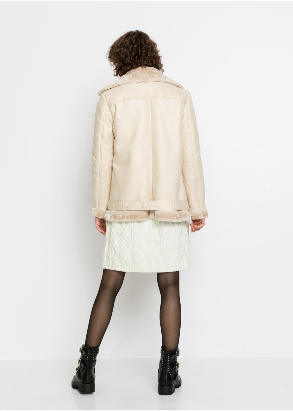 Veste biker longue avec doublure peluche
