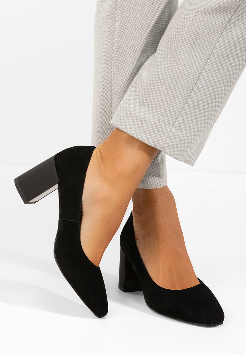 Chaussures en cuir à talon épais noirs Brindea V2
