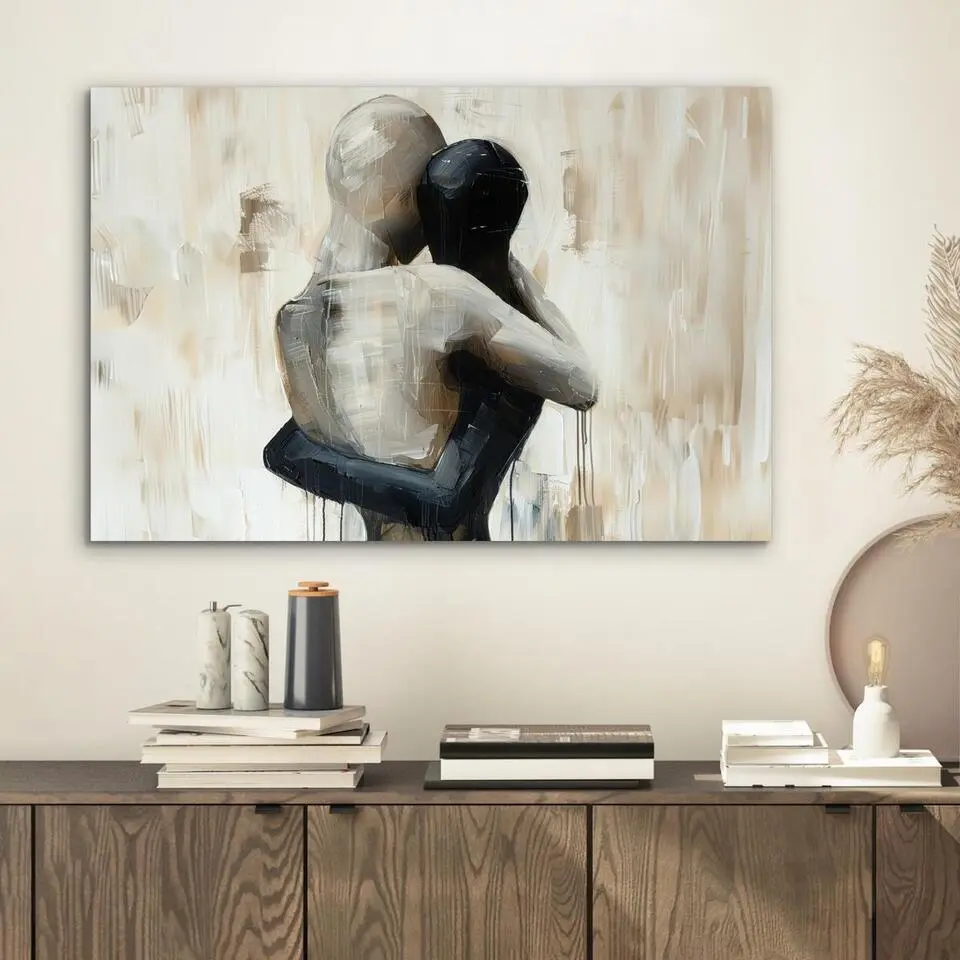 MuchoWow Aluminium Schilderij 60x40cm Abstract Liefde Zwart wit