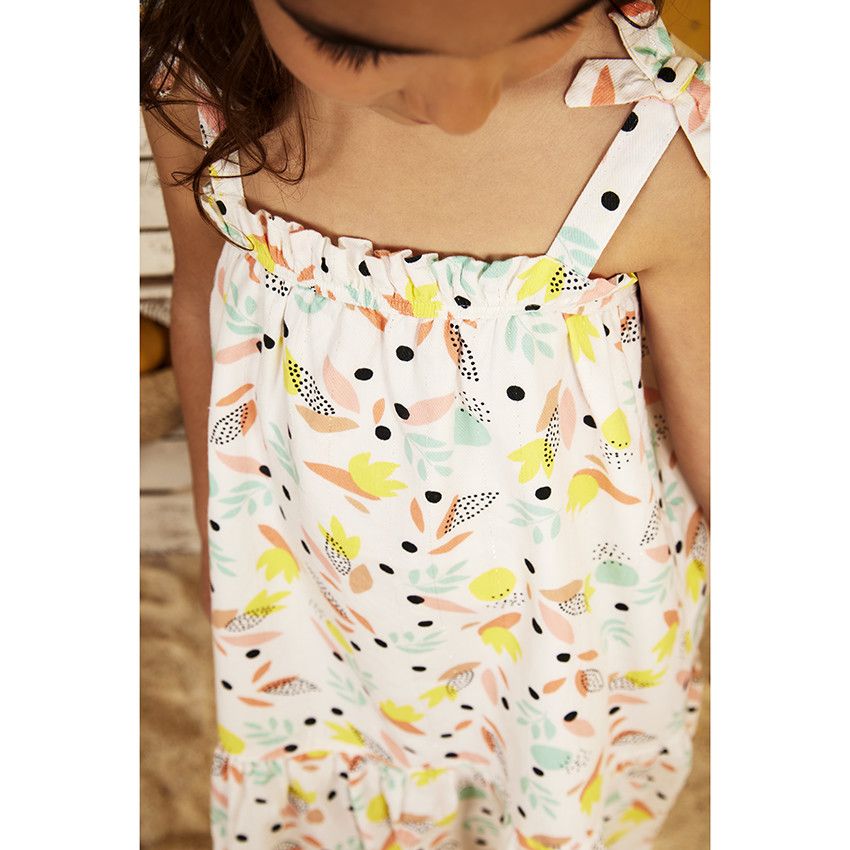 Robe longue à bretelles imprimé feuilles pour fille - Blanc
