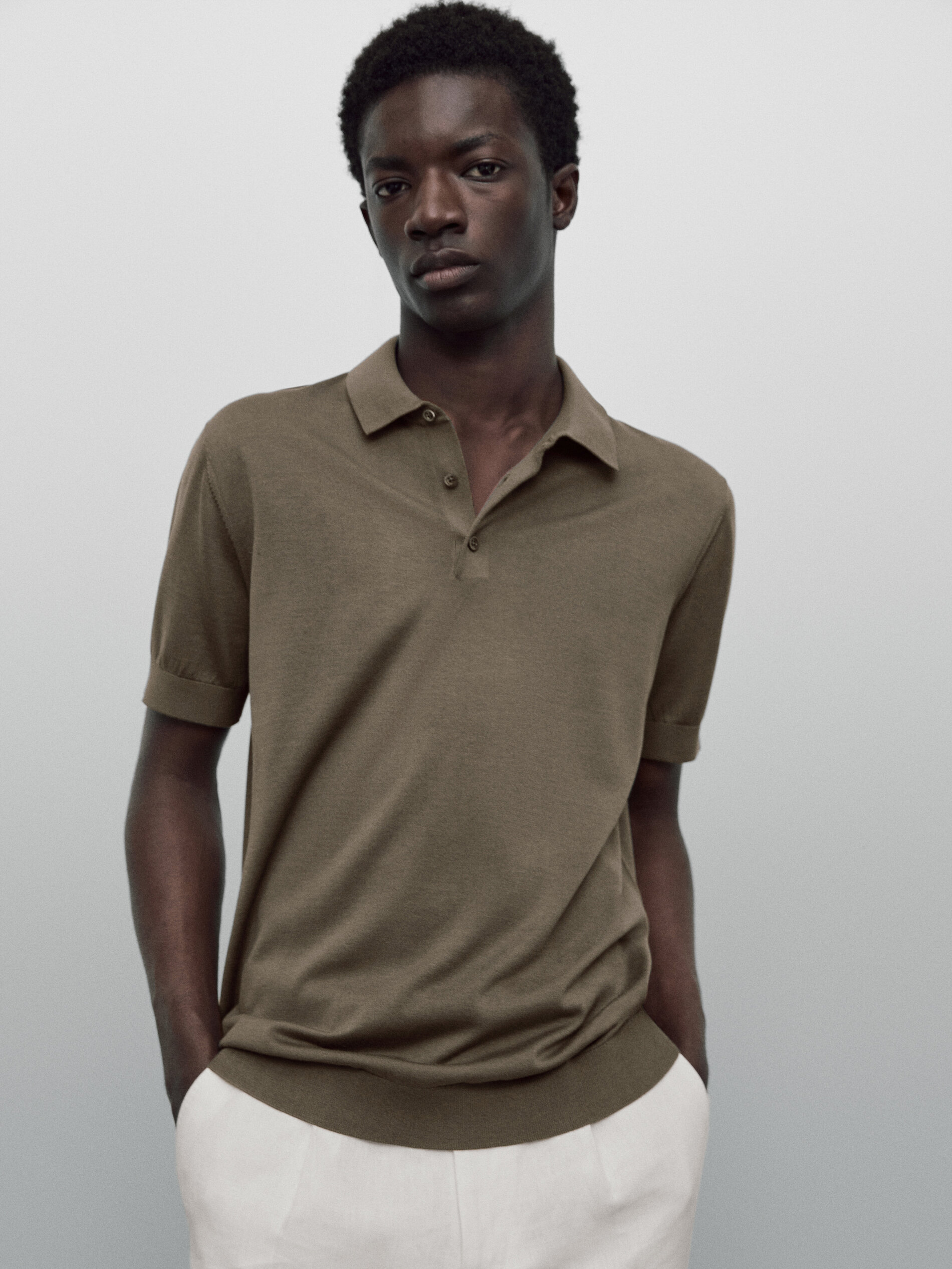 Camisa polo em algodão e seda - Edição Limitada - Cáqui