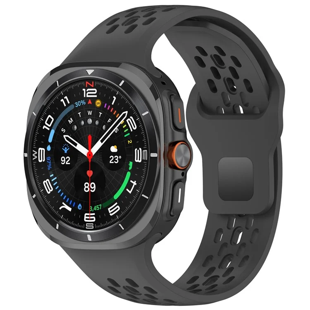 Samsung Galaxy Watch Ultra (47mm) Atmungsaktives Silikon Sport Armband (Gelenkumfang: 170-220mm) - Schwarz