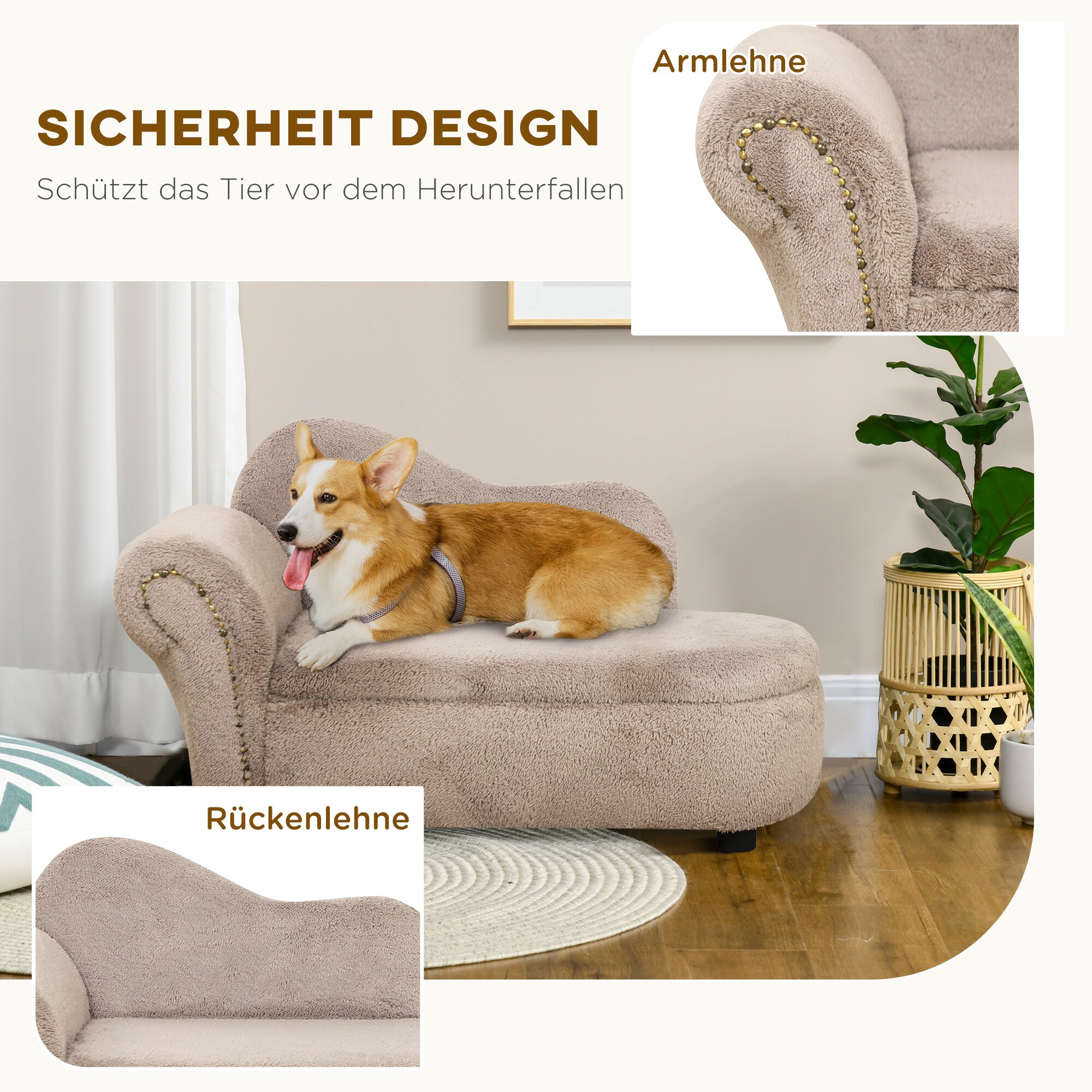 PawHut Hundesofa mit erhöhtem Design beige 80L x 40B x 46H cm