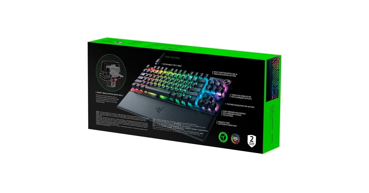 RazerHuntsman V3 Pro TKL, gaming toetsenbord  (Zwart, US lay-out, Razer Analog Optical Gen 2, RGB leds, TKL, PBT double-shot)