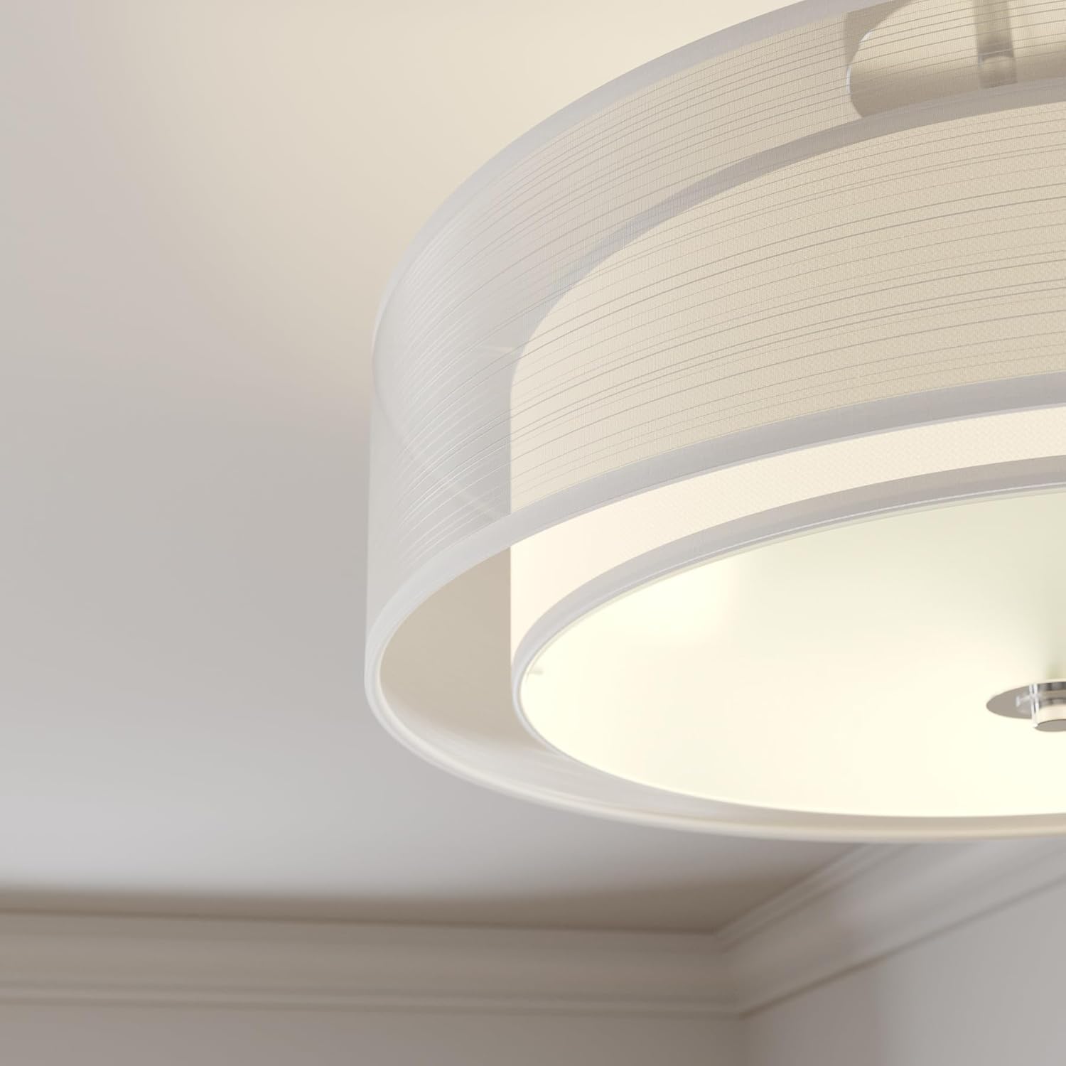 Lindby Textil Deckenleuchte rund 50 cm, Deckenlampe Stoff weiß 2 Textilschirme 3x E27 max. 11W ohne Leuchtmittel Schlafzimmerlampe Wohnzimmerlampe