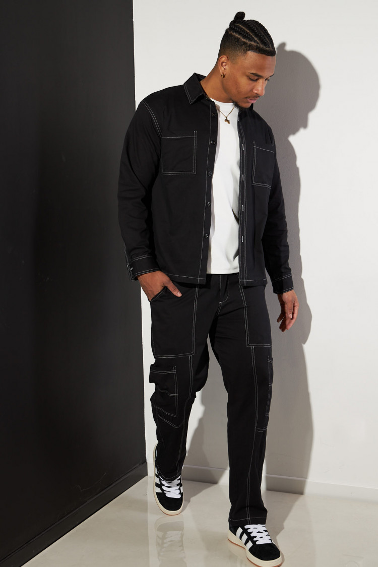 Ensemble 2 pièces chemise + pantalon noir à coutures apparente