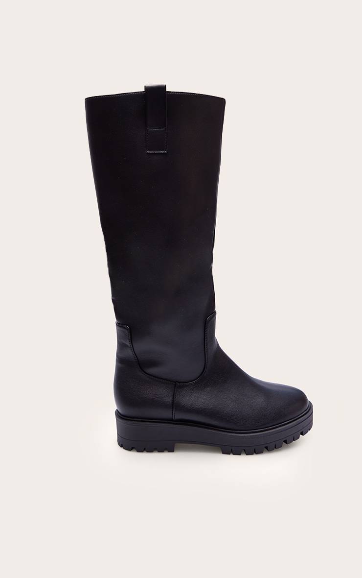 Noir Botte Cavalière Haute À Tige Large En Synthétiquecuir Souple