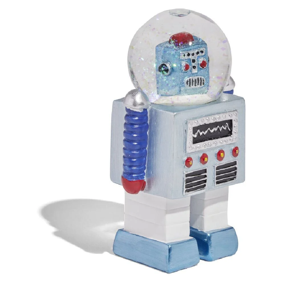 Robot avec tête boule à neige bleu H13cm