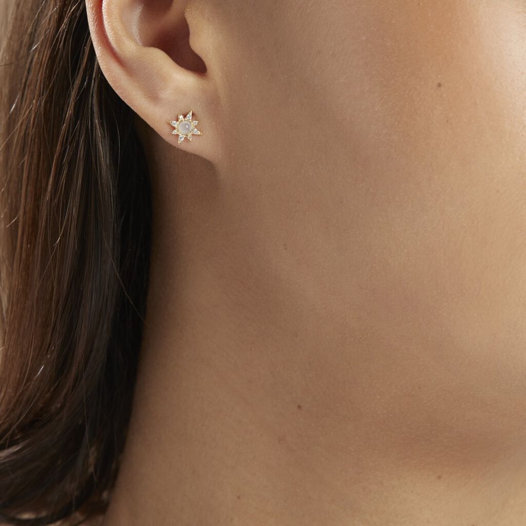 Boucles D'oreilles Puces Terry Or Jaune Calcedoine Et Oxyde