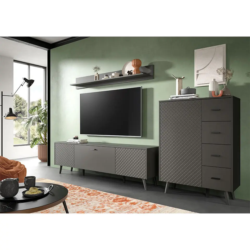 Hioshop Linea dressoir 2 deuren 1 klepdeur mat grijs