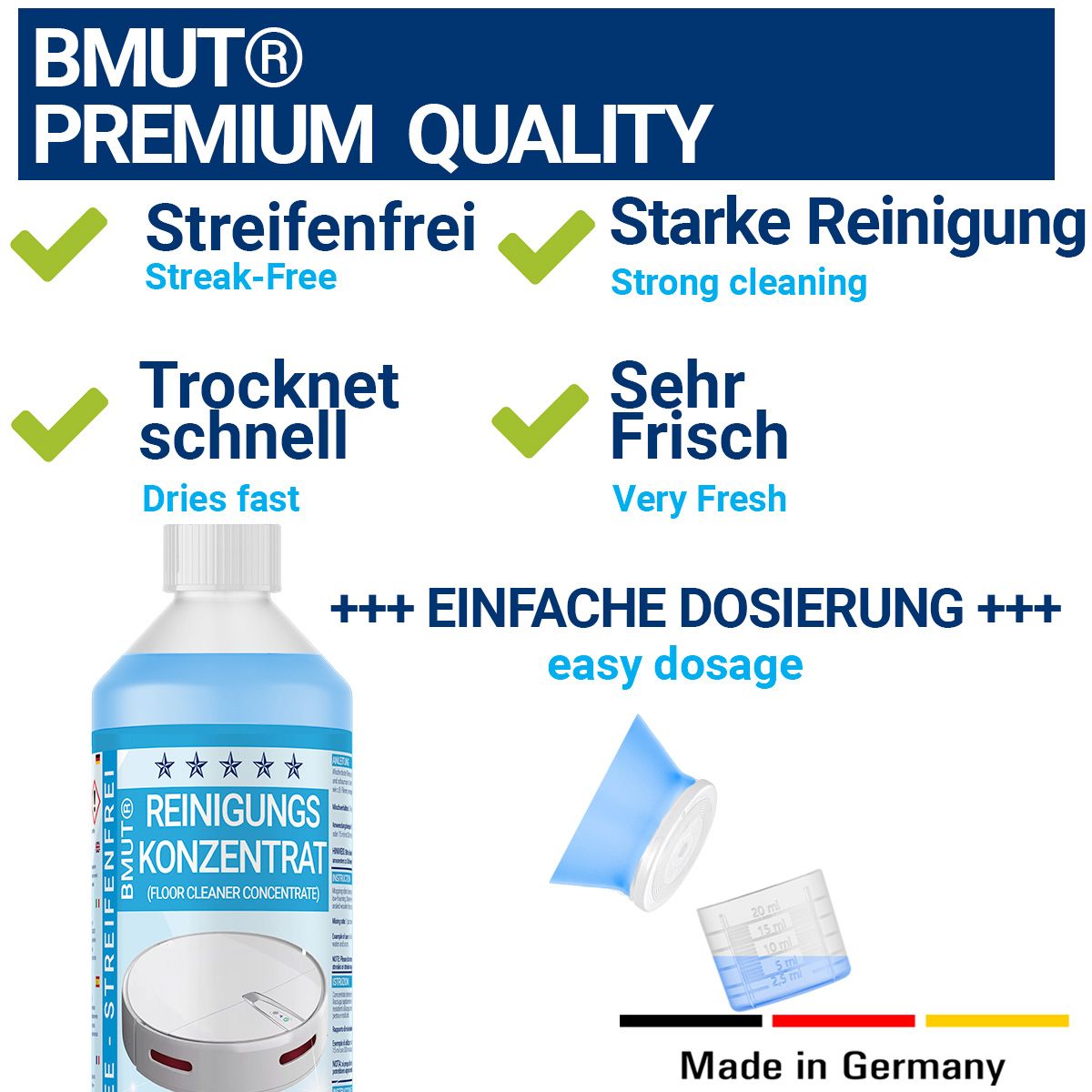 BMUT Wischroboter Reinigungsmittel Konzentrat mit Frische-Duft & Dosierbecher