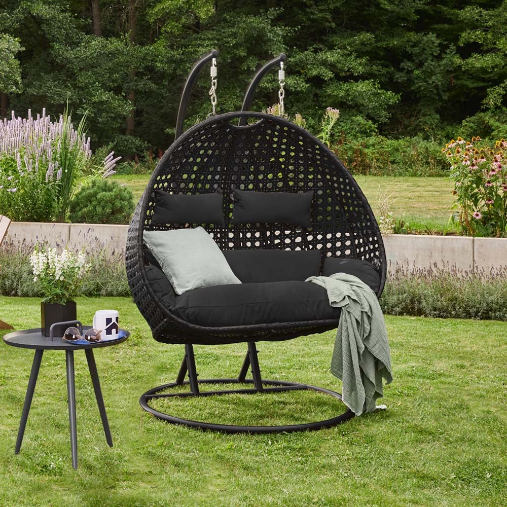 HOME DELXUE - TWIN polyrattan hangstoel - alleen kussen, kleur: zwart