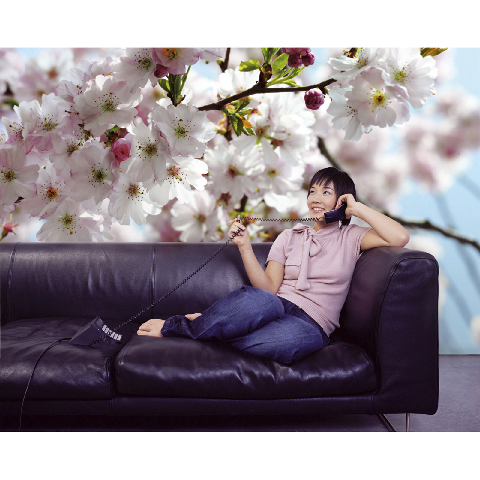 Papier-Fototapete SPRING - weiß-blau-rosa - 368x254 cm